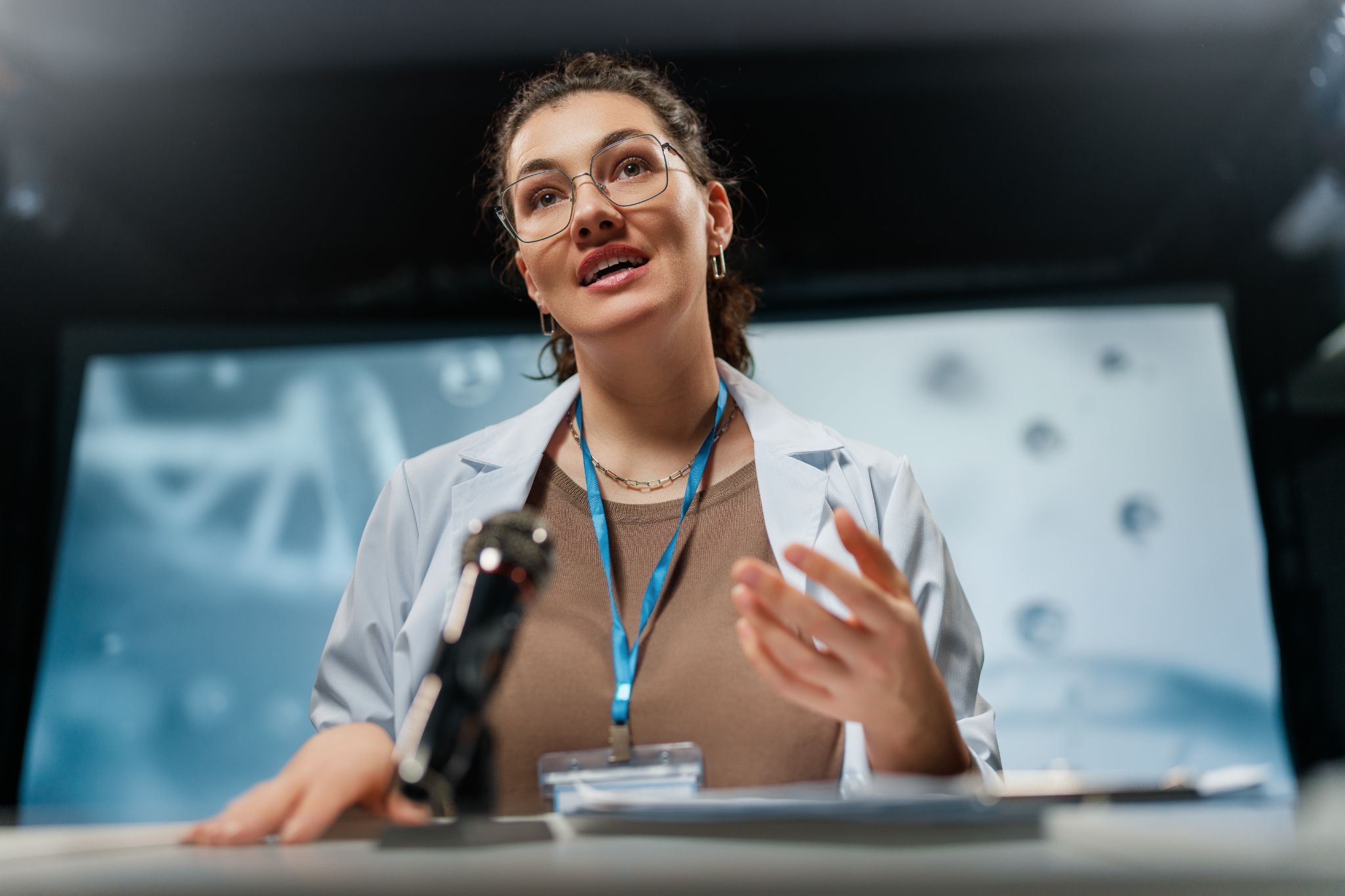 Health professional presenting a medical breakthrough through an interactive medical experience